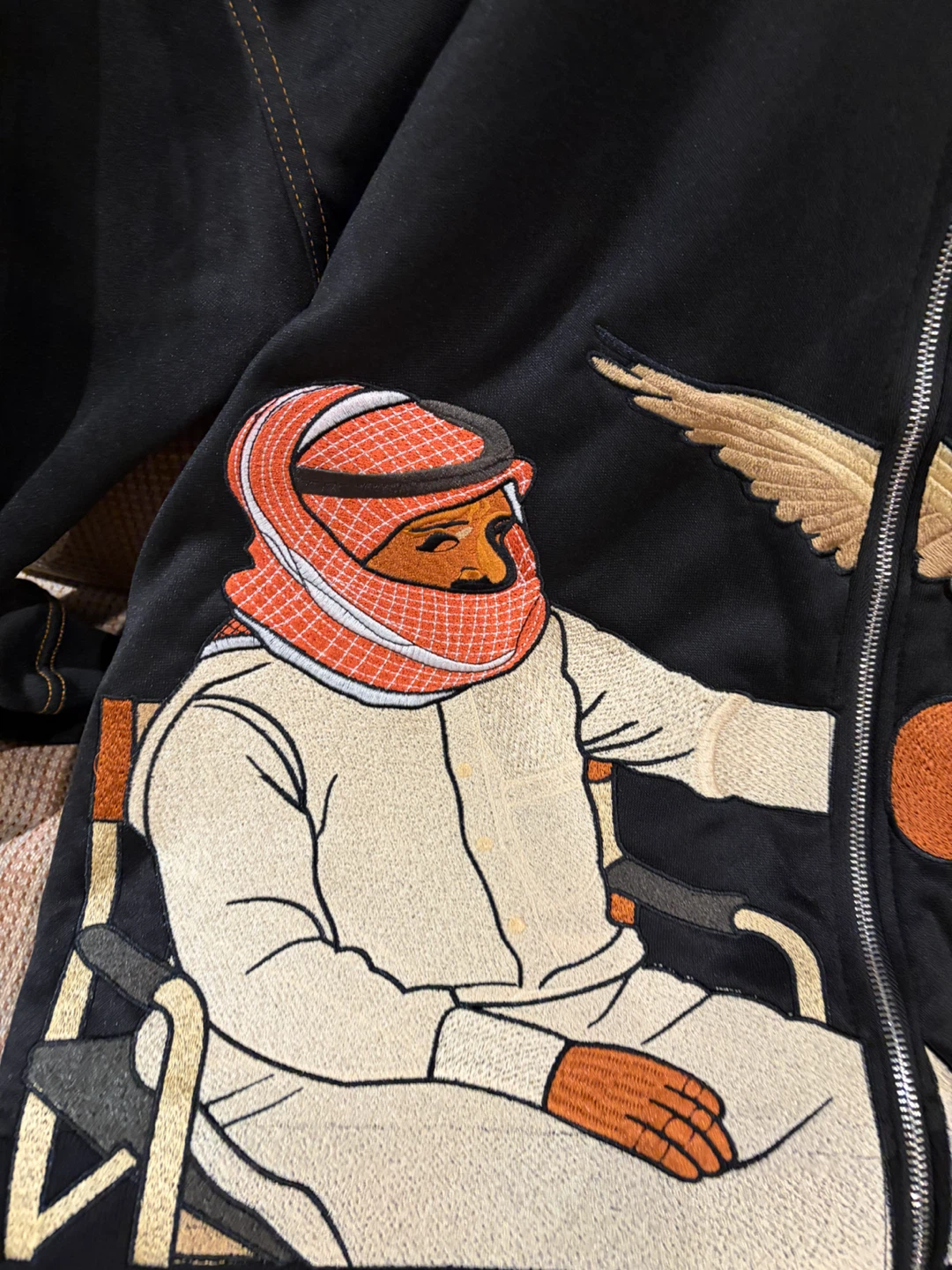 Black Full-Zip Hoodie with Embroidered Design - photo 2