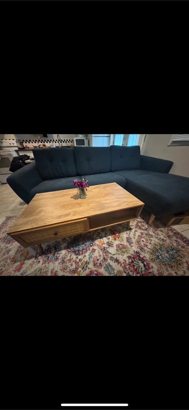 Couch, coffee table, media unit