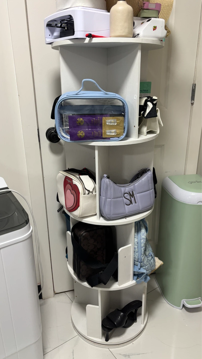 Rotating White Corner Storage Shelf