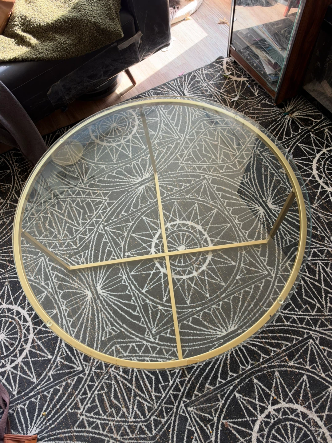 Round Glass Coffee Table with Gold Metal Base