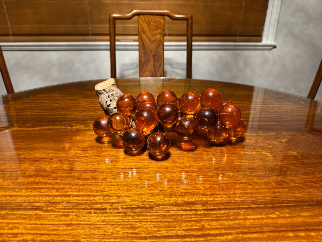 Groovy Vintage MCM Lucite Amber 25 Grape Cluster on Driftwood