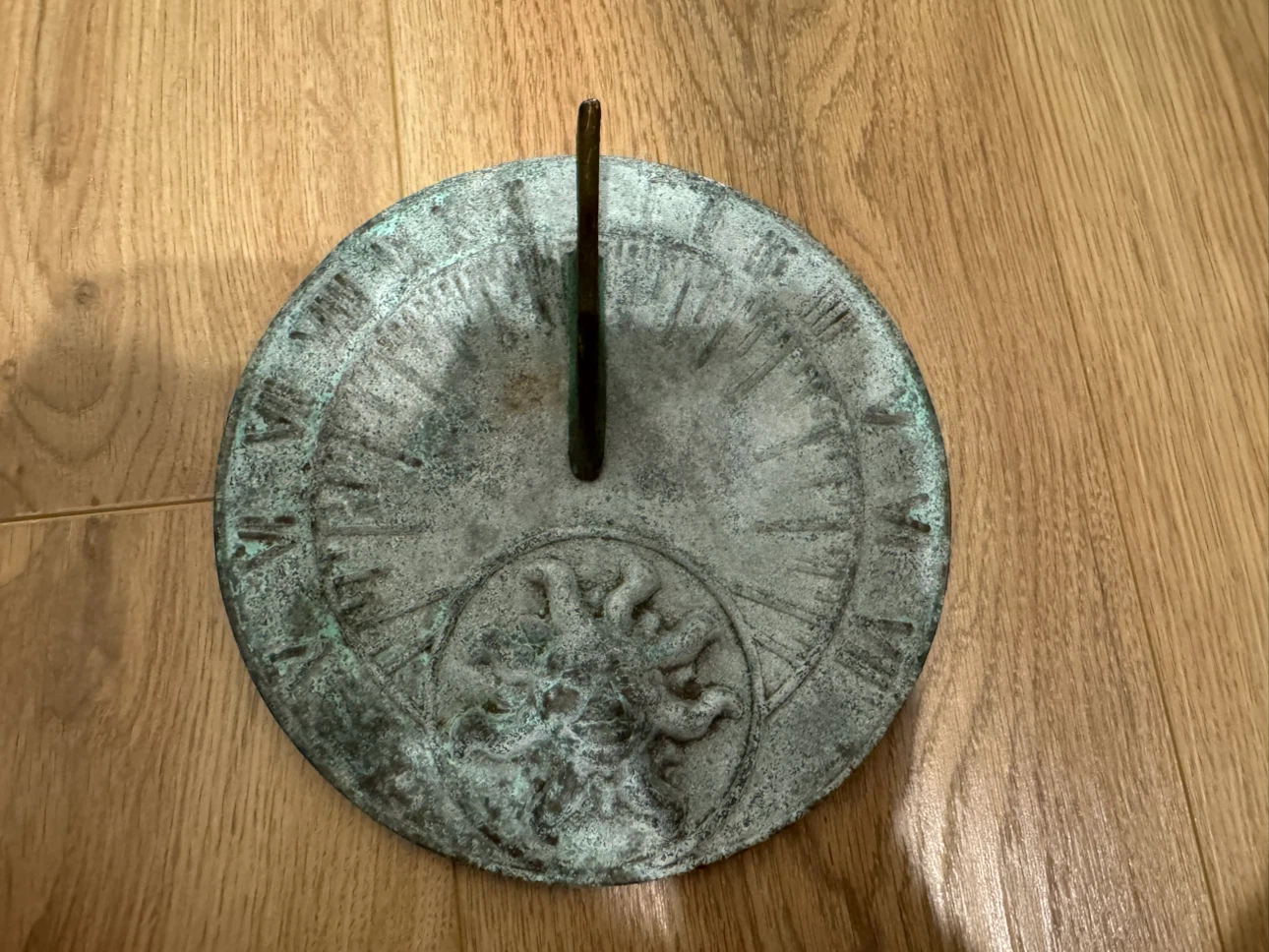 Vintage Brass Sundial with Natural Patina