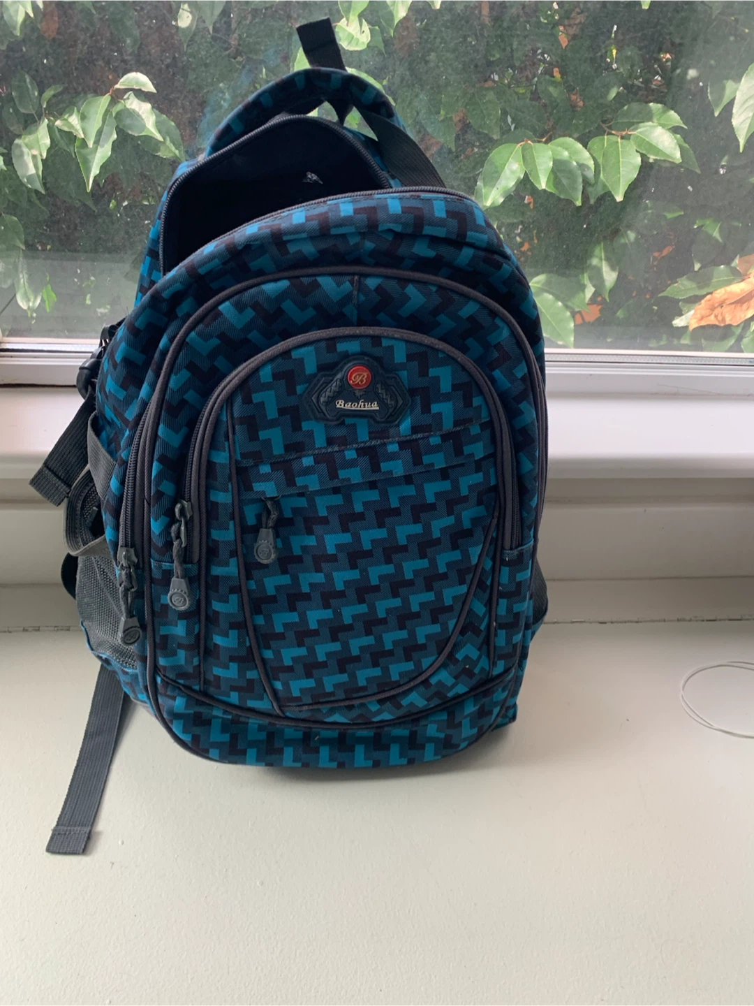 Baohua Backpack Blue and Black Geometric Pattern