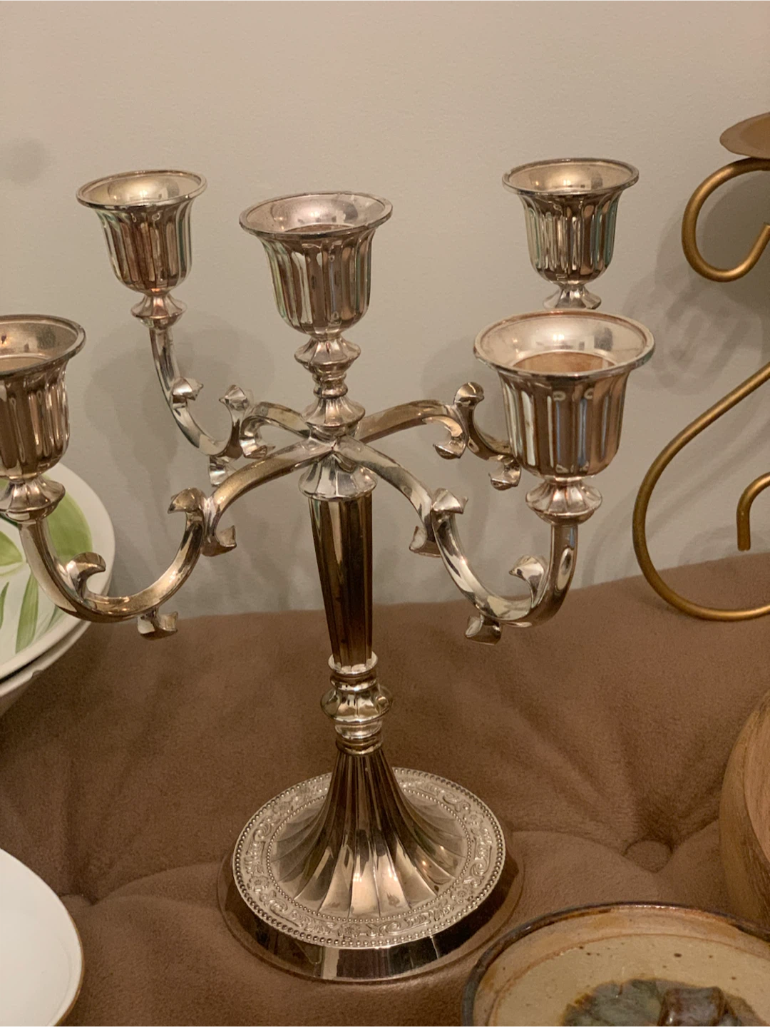 Five-Arm Silver Tone Candelabra