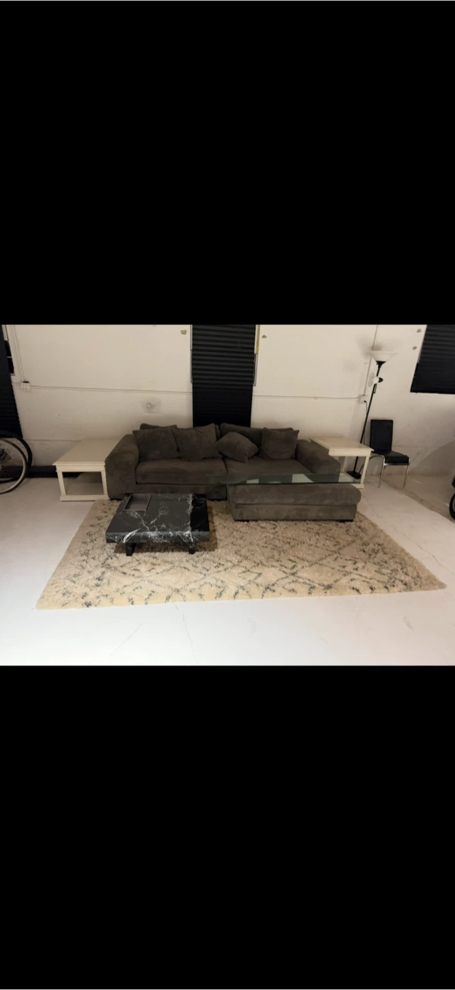 Dark Gray Corduroy Sofa with Ottoman