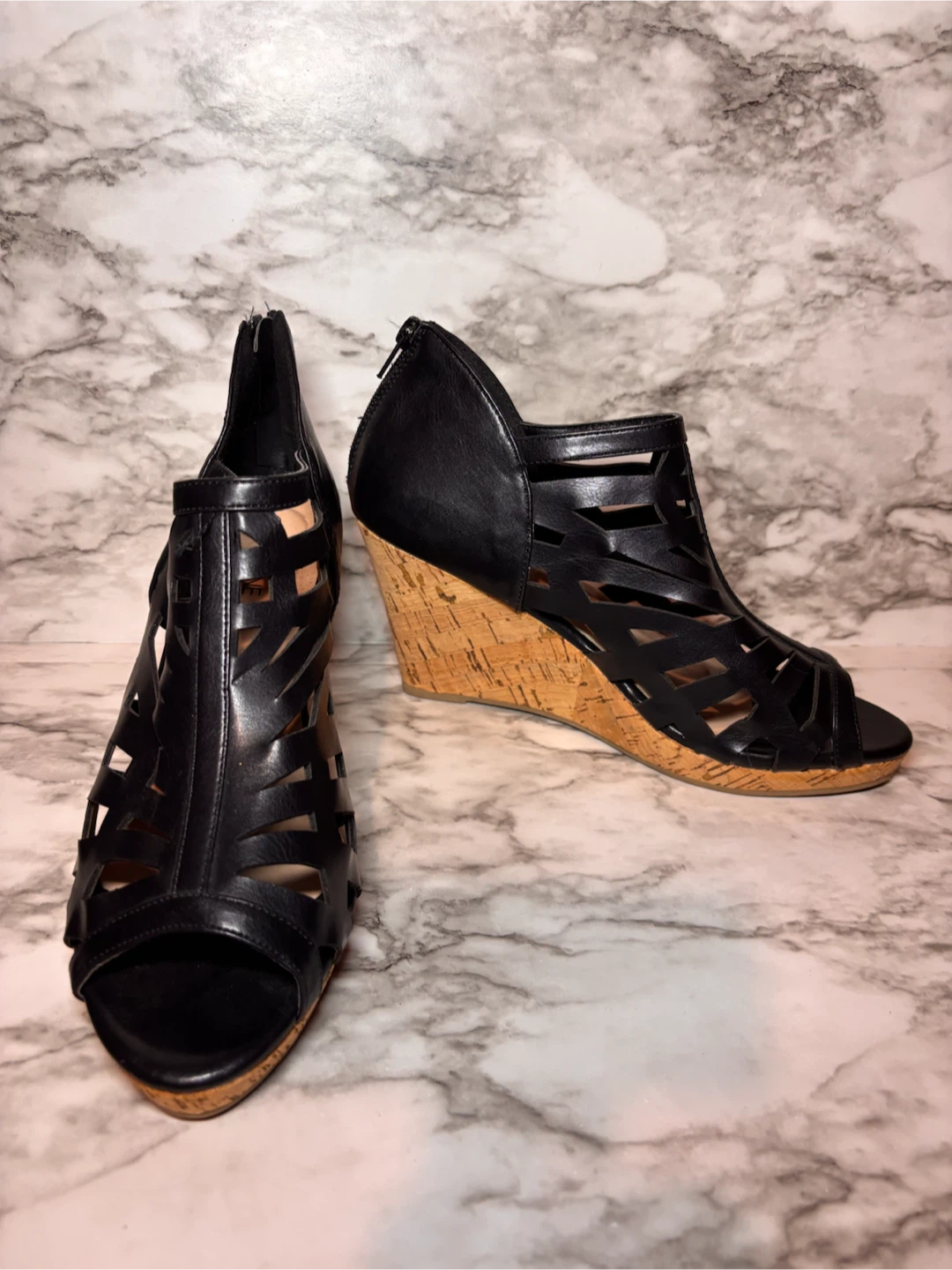 Ardene Black Cork Wedge Sandals sz8 - photo 2