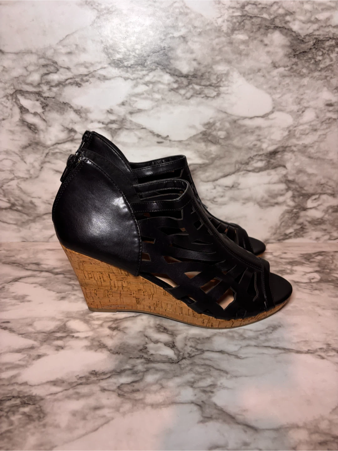Ardene Black Cork Wedge Sandals sz8 - photo 3