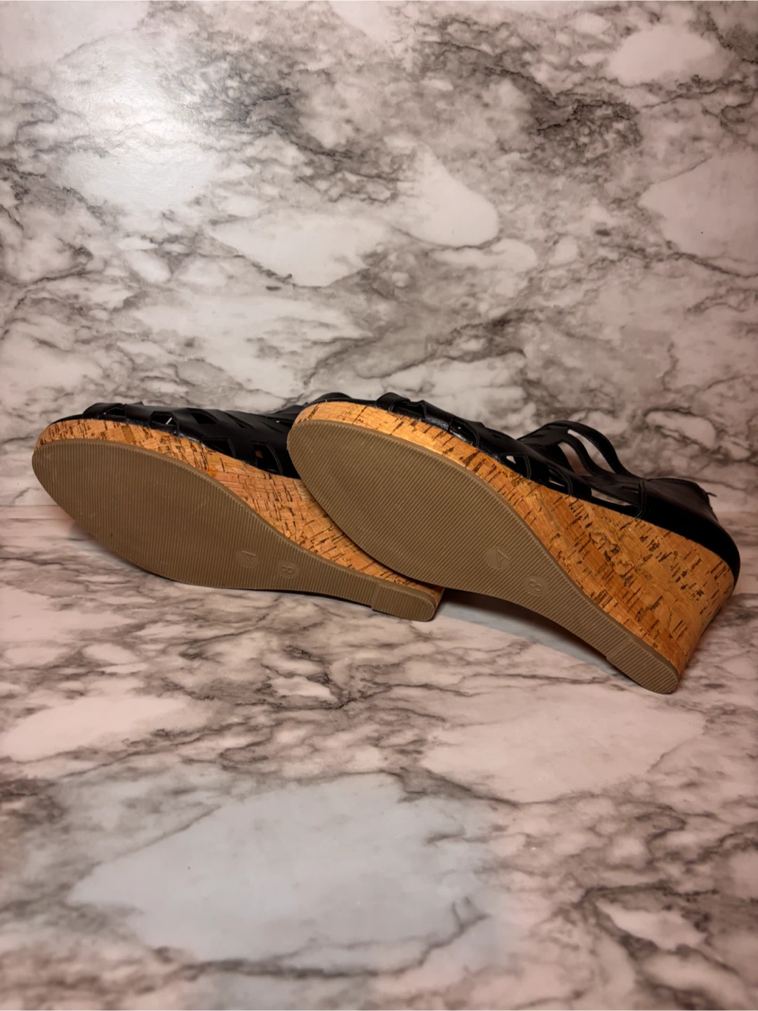 Ardene Black Cork Wedge Sandals sz8 - photo 5