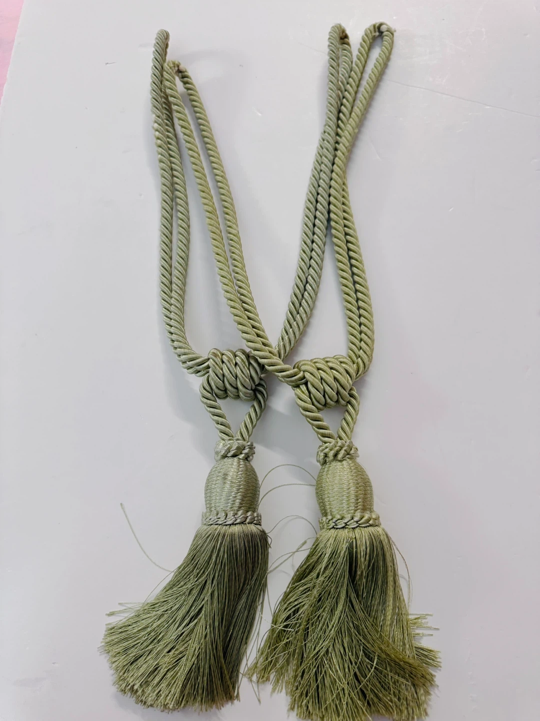 Set of Two Sage Green Curtain Tassel Tiebacks