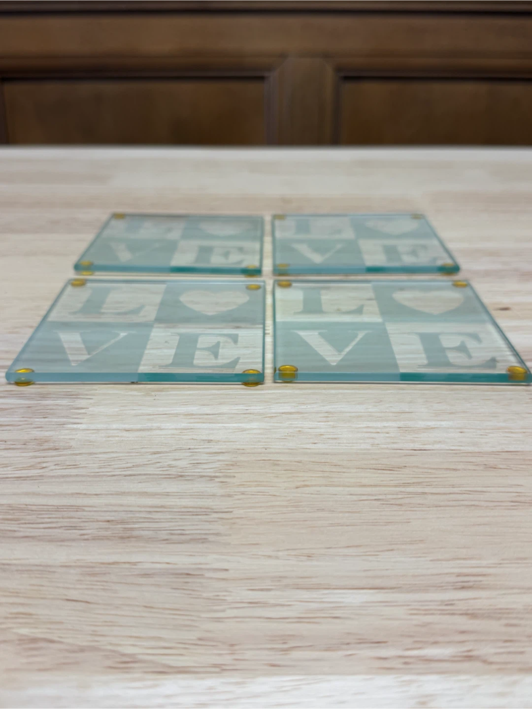 Set of 4 Glass LOVE Coasters - photo 2