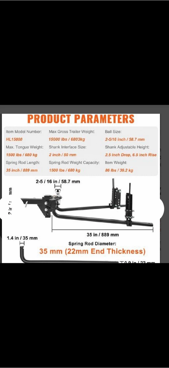 VEVOR HL15000 Weight Distribution Hitch - photo 3