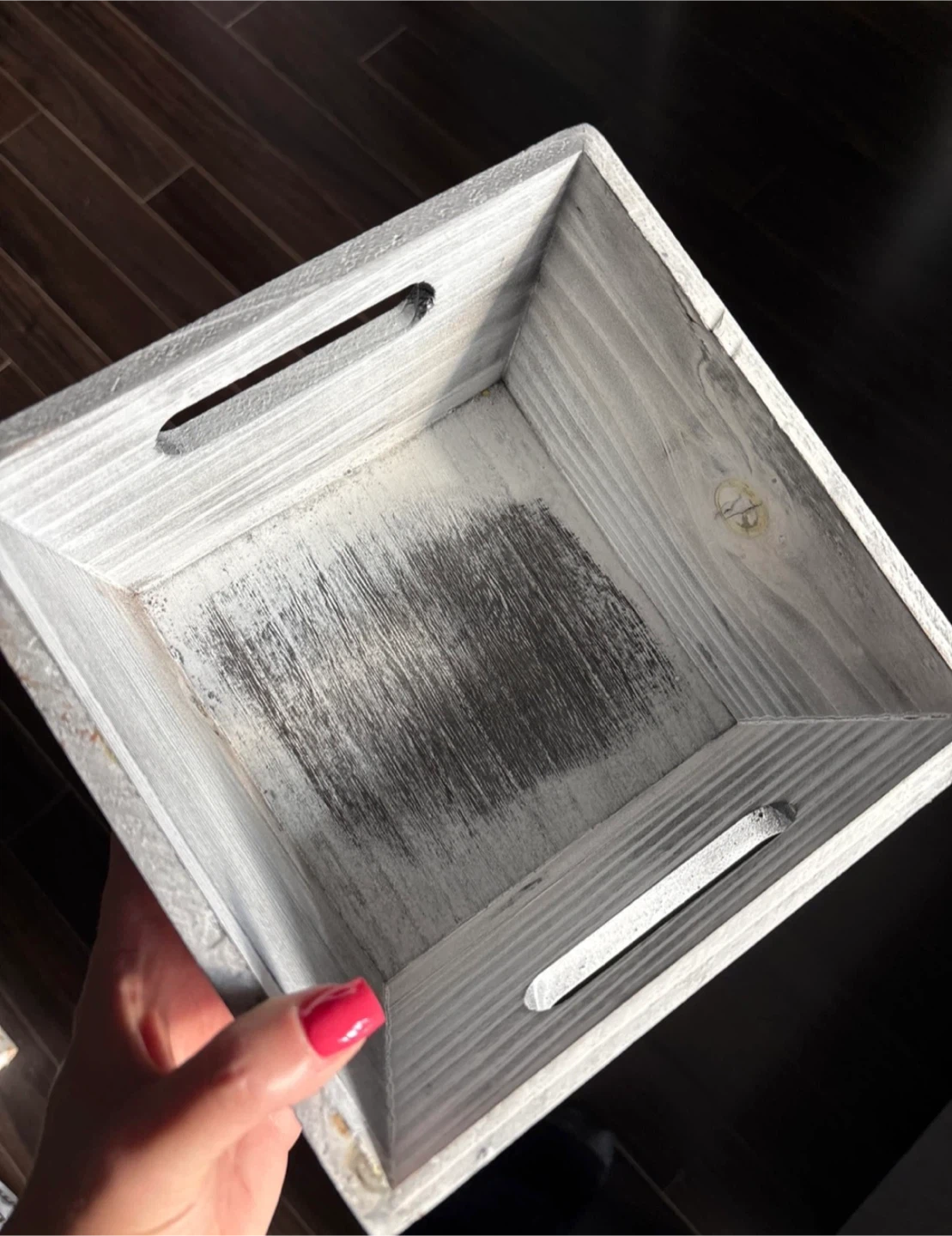 Distressed grey wooden storage crate