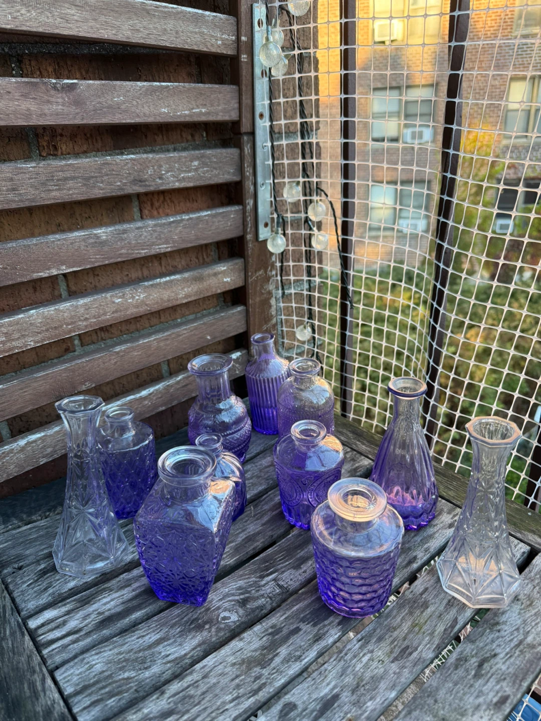 Set of 11 Decorative Purple Glass & Clear Bud Vases - photo 2
