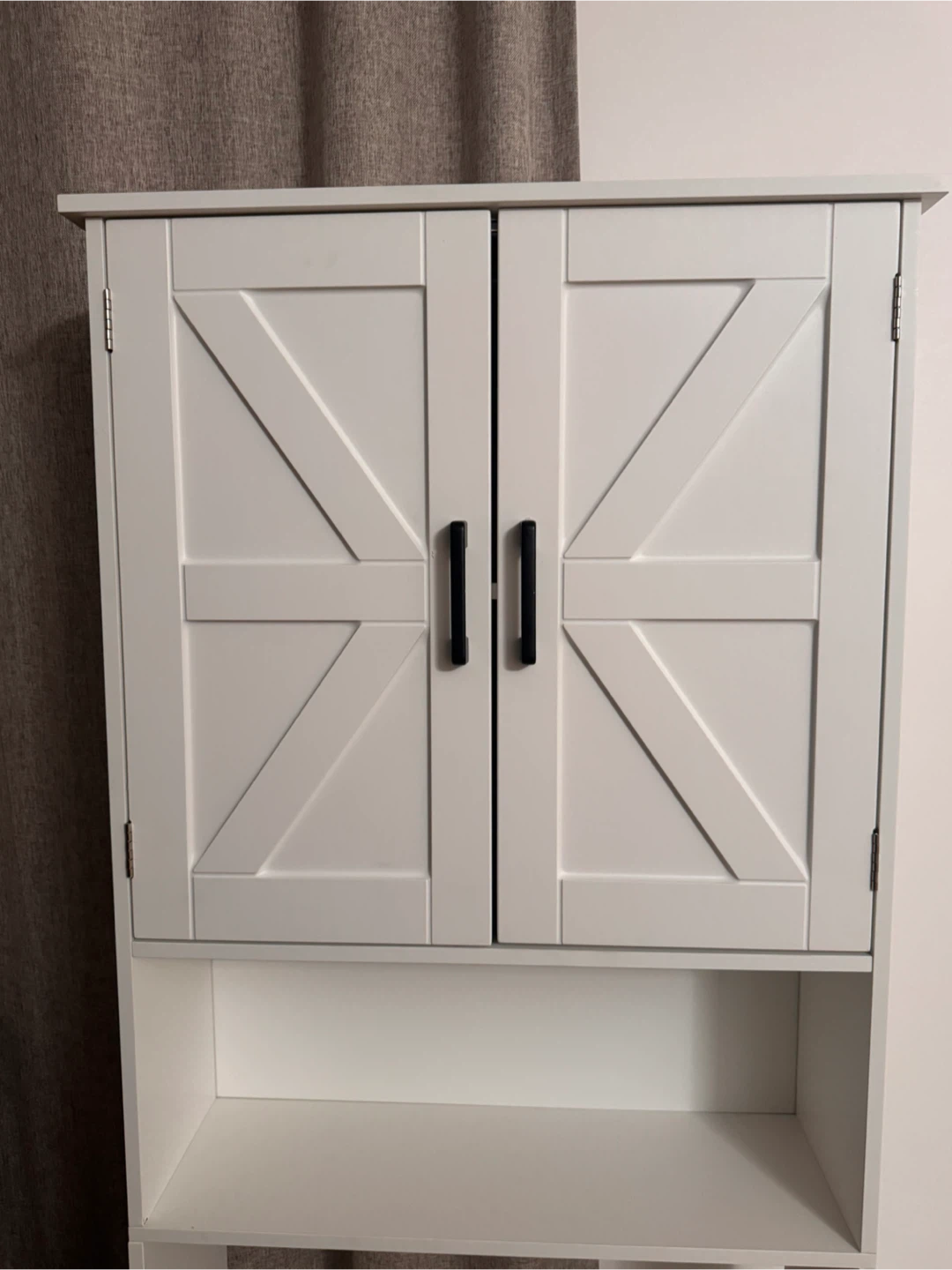 White Farmhouse Style Over-the-Toilet Storage Cabinet