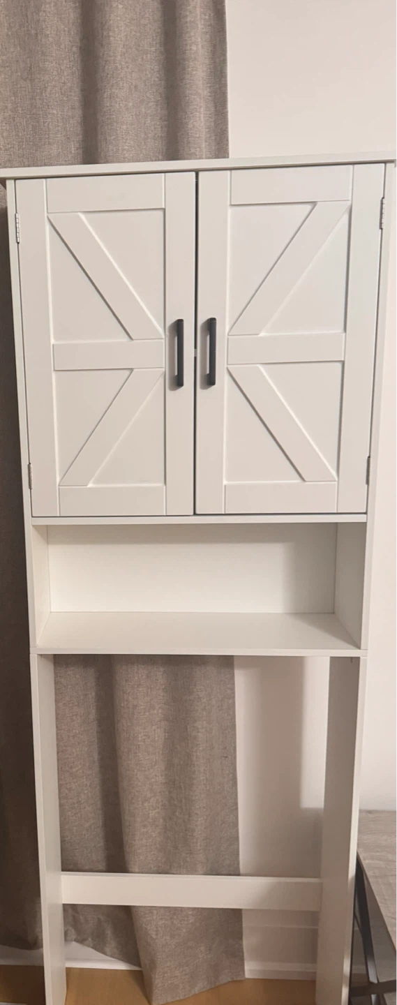 White Farmhouse Style Over-the-Toilet Storage Cabinet - photo 2