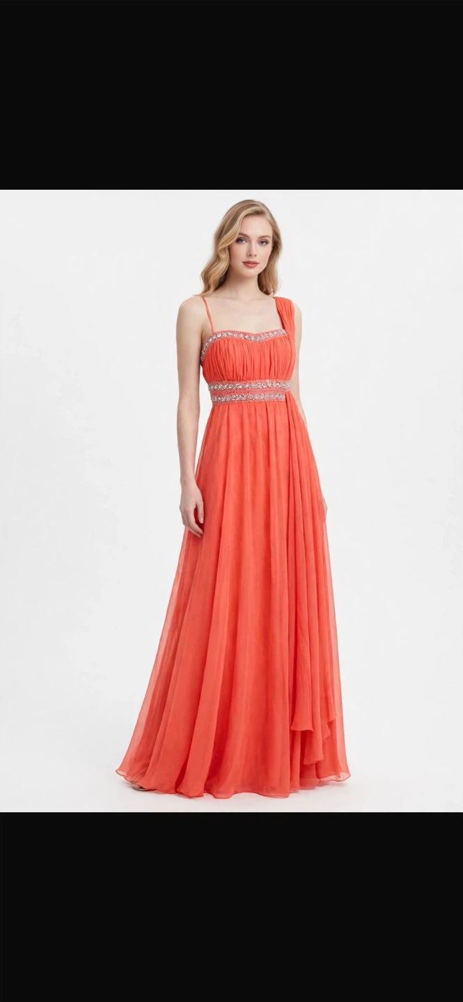 Coral chiffon evening gown