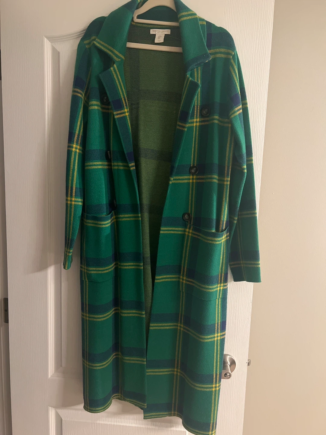 Christian Siriano New York Plaid Long Cardigan Green Size M