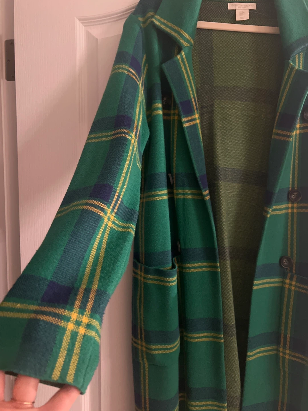 Christian Siriano New York Plaid Long Cardigan Green Size M - photo 3