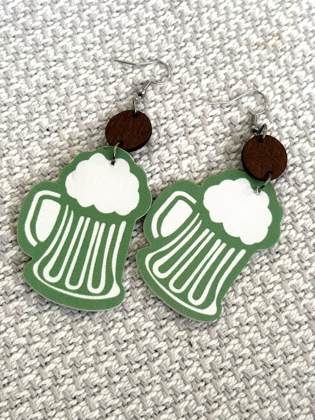 Green Beer Mug Dangle Earrings, new