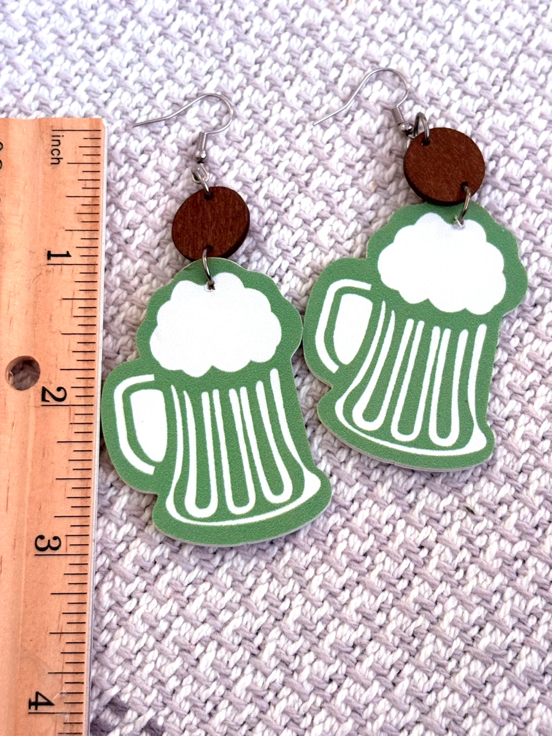 Green Beer Mug Dangle Earrings, new - photo 3