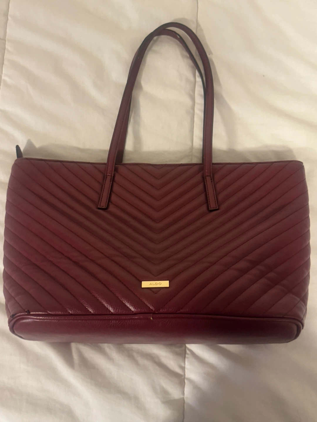 ALDO Chevron Quilted Burgundy Tote Bag