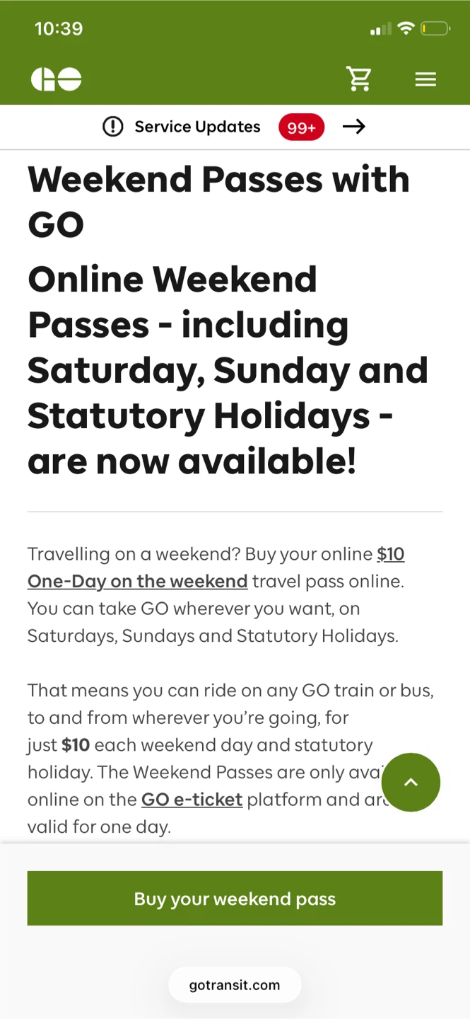 GO Transit One-Day Weekend Pass