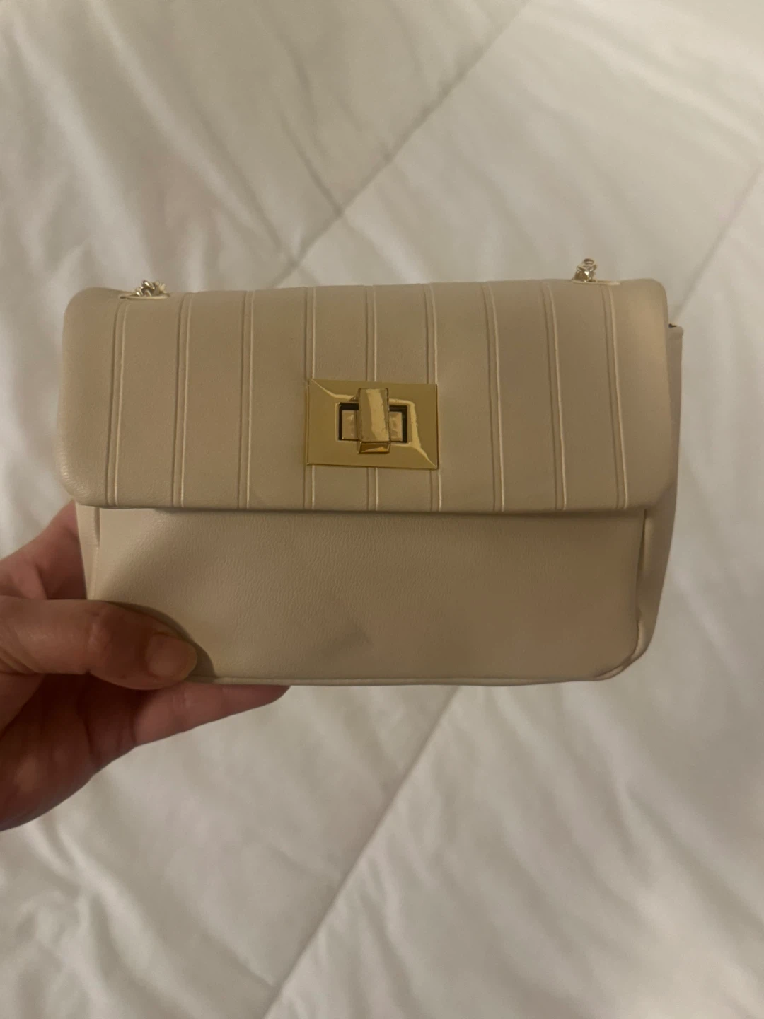 Miniso Cream Quilted Crossbody Bag with Gold Chain
