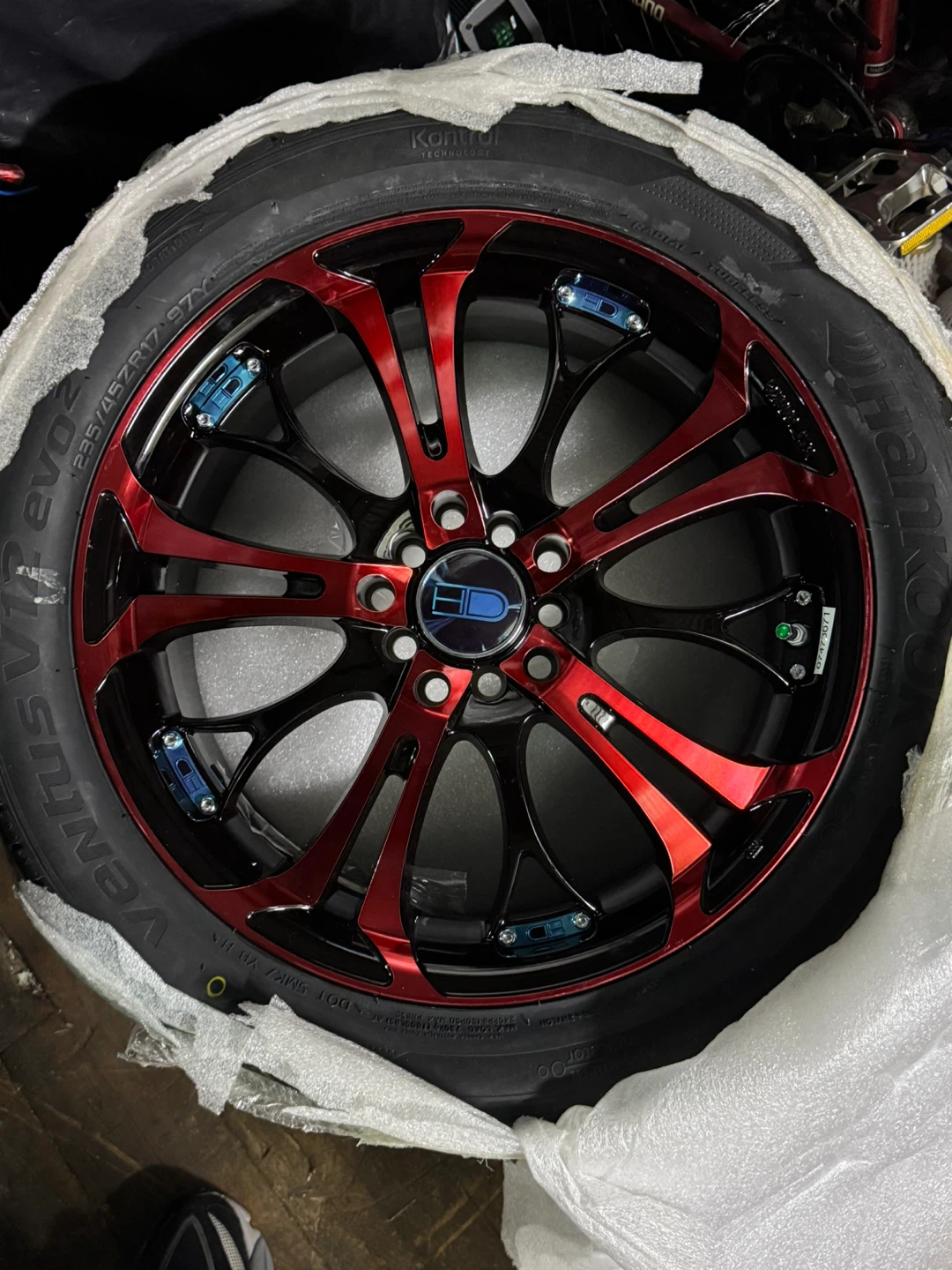 HD Wheels Red and Black Rim with Hankook Ventus V12 Tire