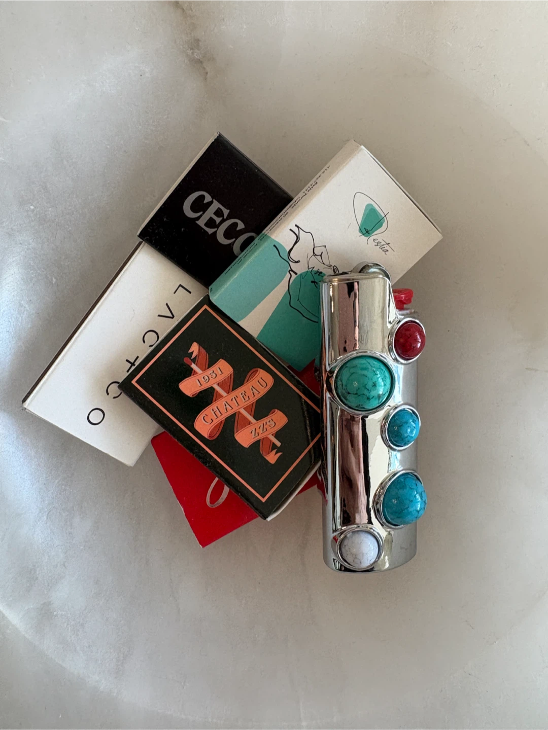 Chrome lighter case with gemstones made in Italy