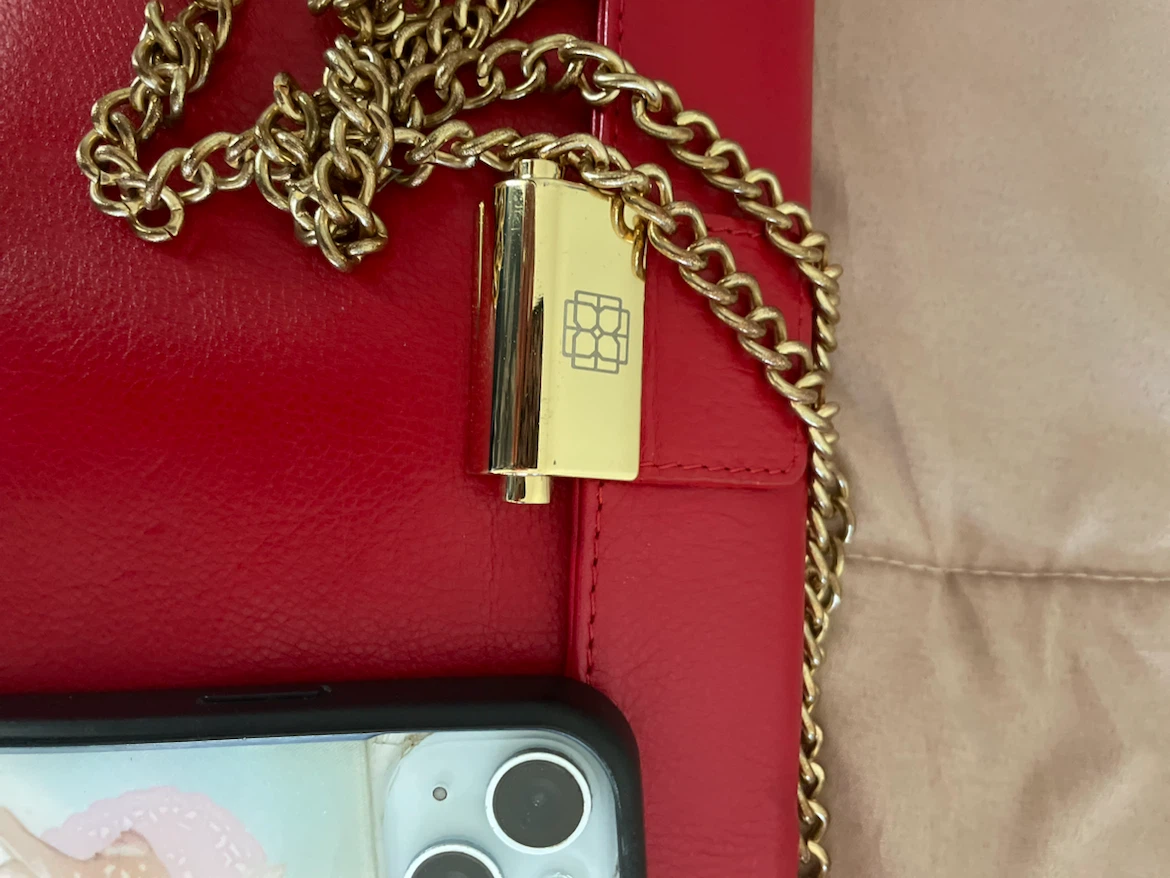 Red Leather Clutch with Gold Chain - photo 2
