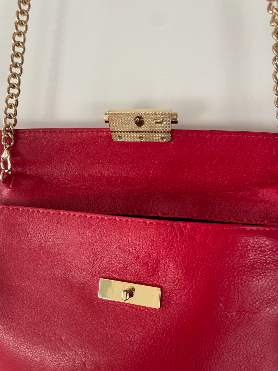Red Leather Clutch with Gold Chain - photo 3