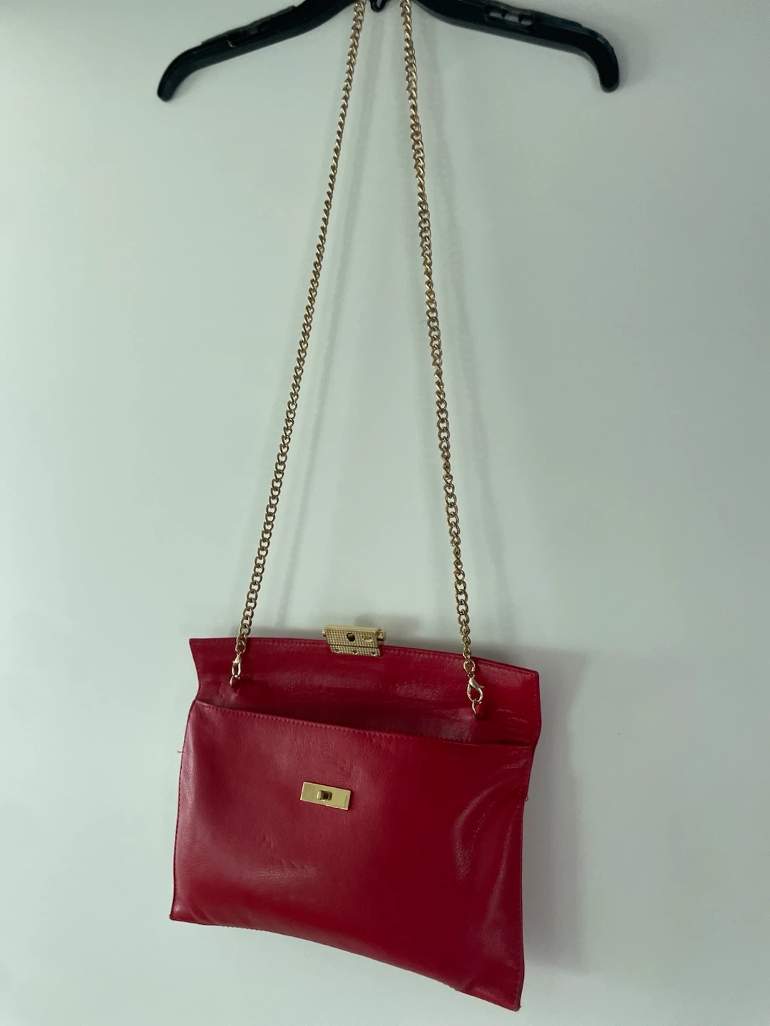 Red Leather Clutch with Gold Chain - photo 5