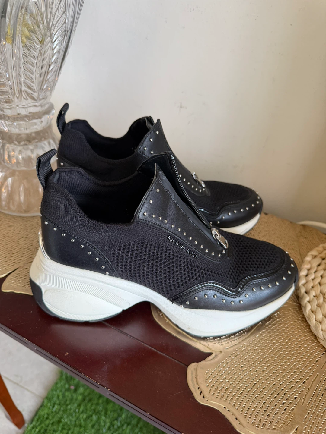 Michael Kors Zuma Studded Mixed-Media Trainers - photo 2