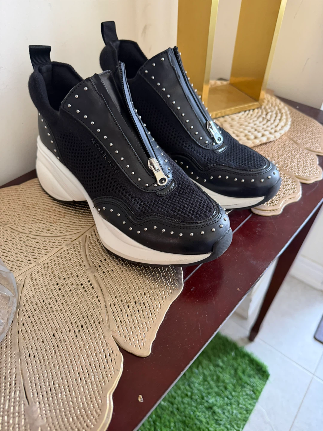 Michael Kors Zuma Studded Mixed-Media Trainers - photo 3