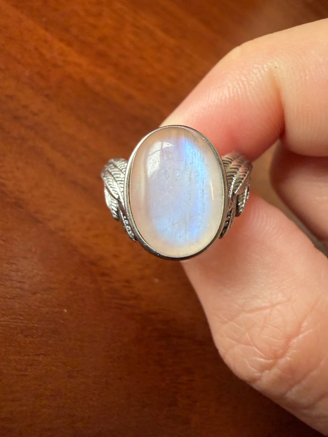 Oval Moonstone Ring with Feather Detail - photo 2