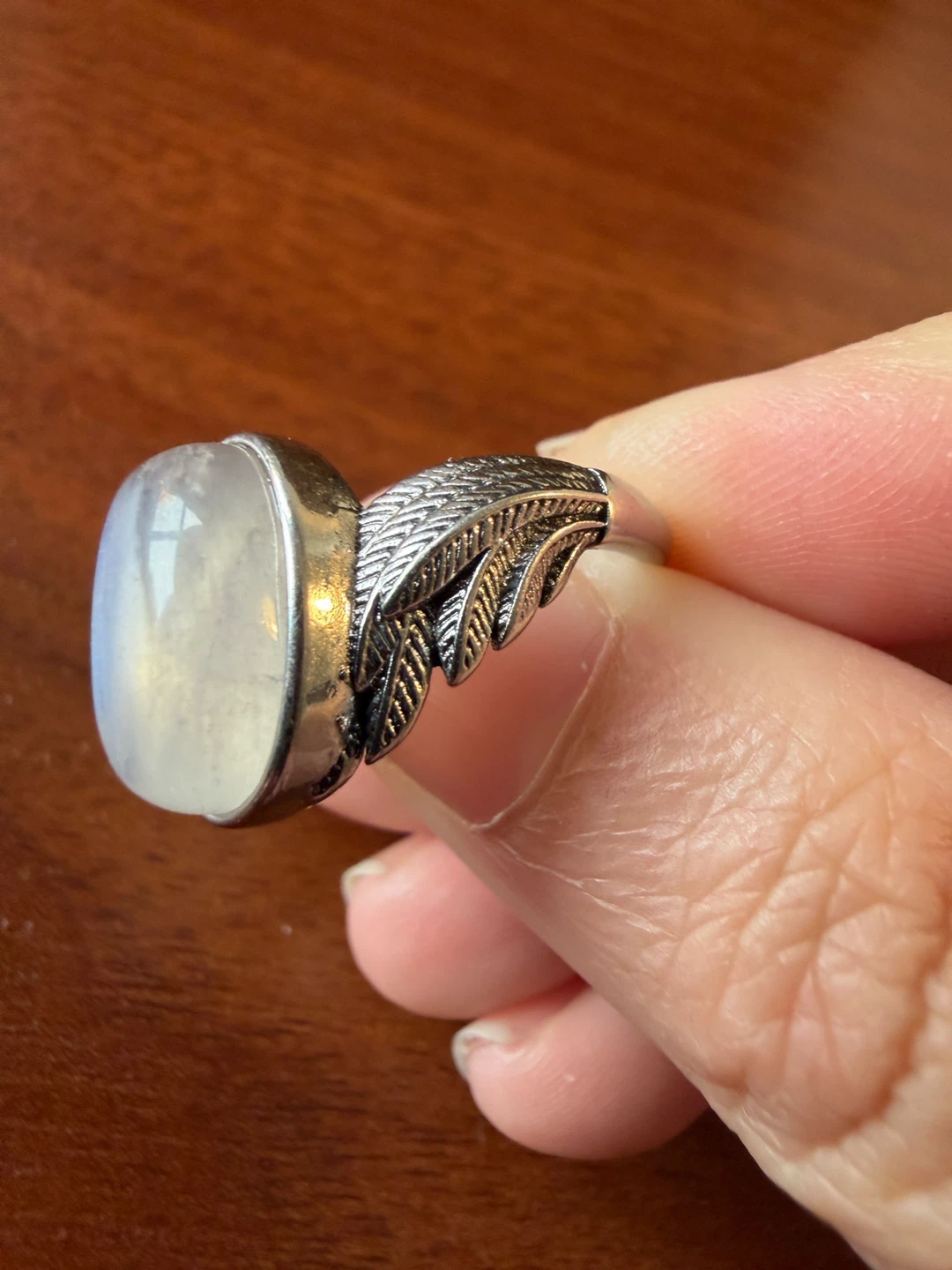Oval Moonstone Ring with Feather Detail - photo 3