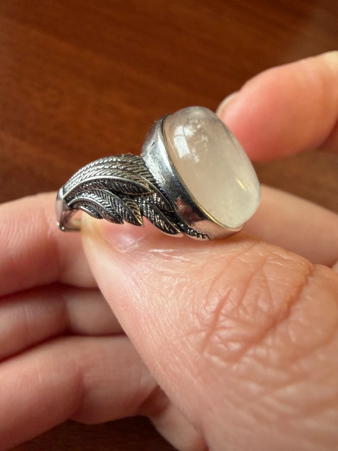 Oval Moonstone Ring with Feather Detail - photo 4