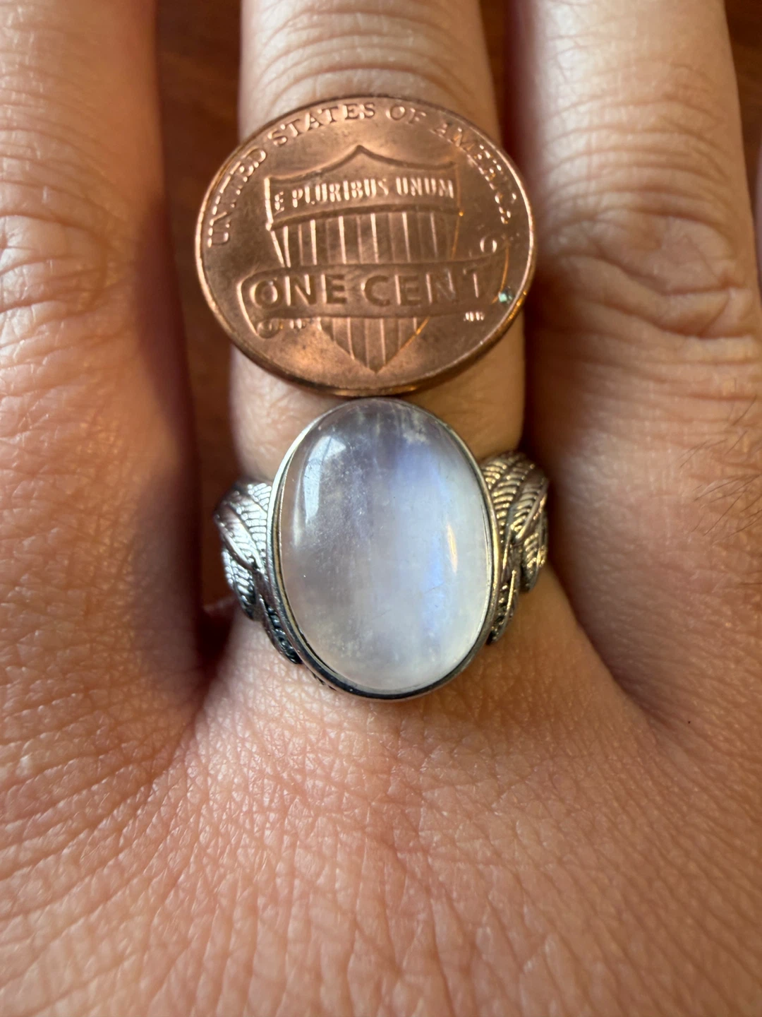 Oval Moonstone Ring with Feather Detail - photo 5