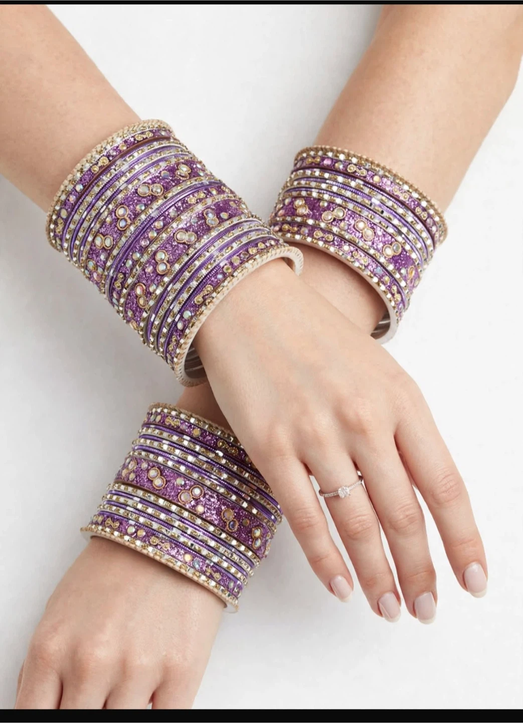 Purple Glitter and Stone Bangle Set