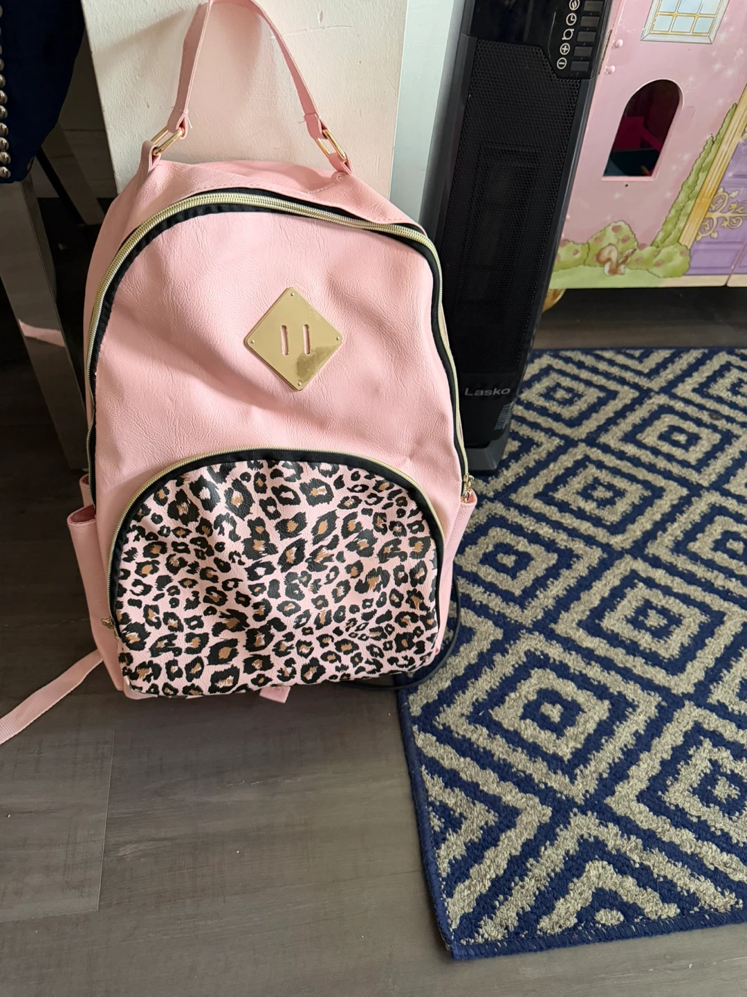 Pink Faux Leather Backpack