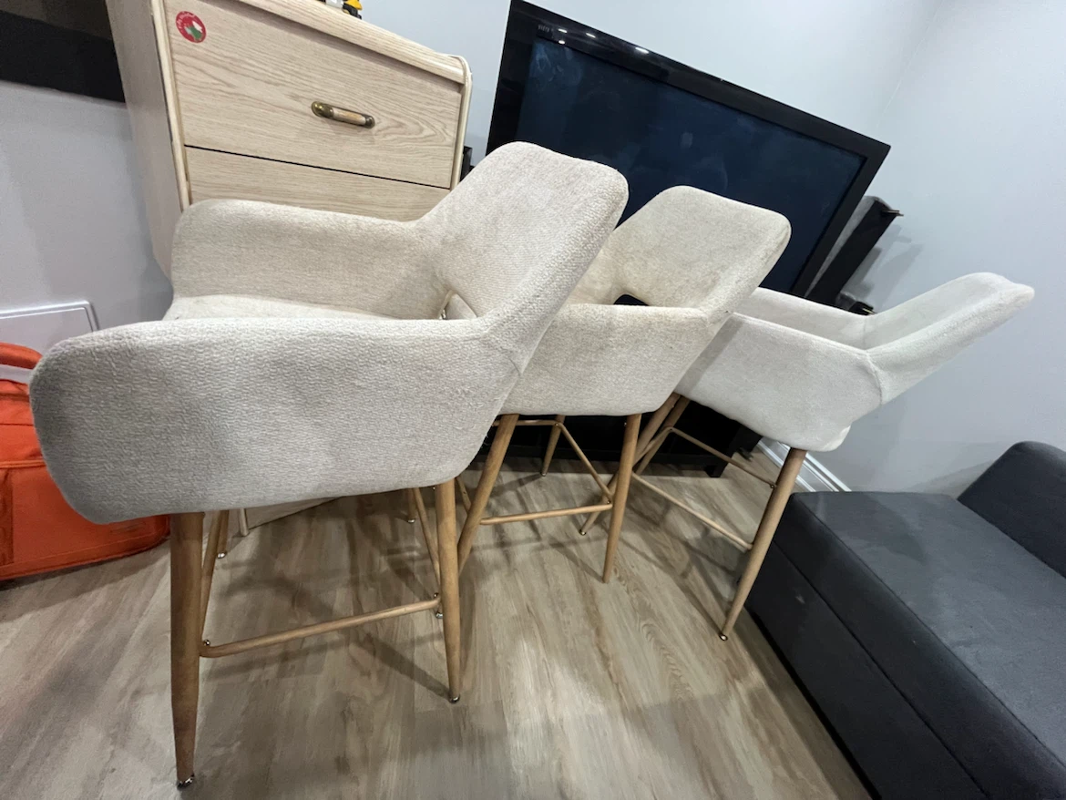 Set of 3 Cream Bouclé Bar Stools