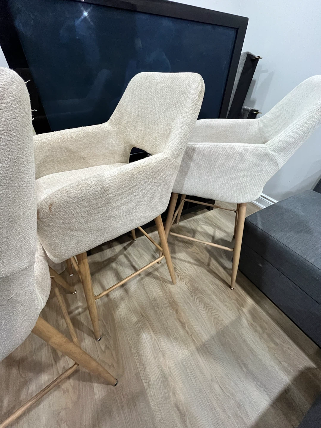 Set of 3 Cream Bouclé Bar Stools - photo 2