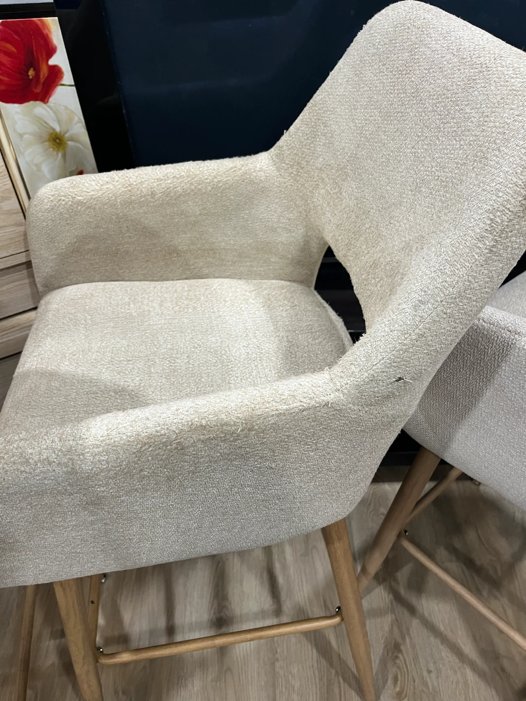 Set of 3 Cream Bouclé Bar Stools - photo 4