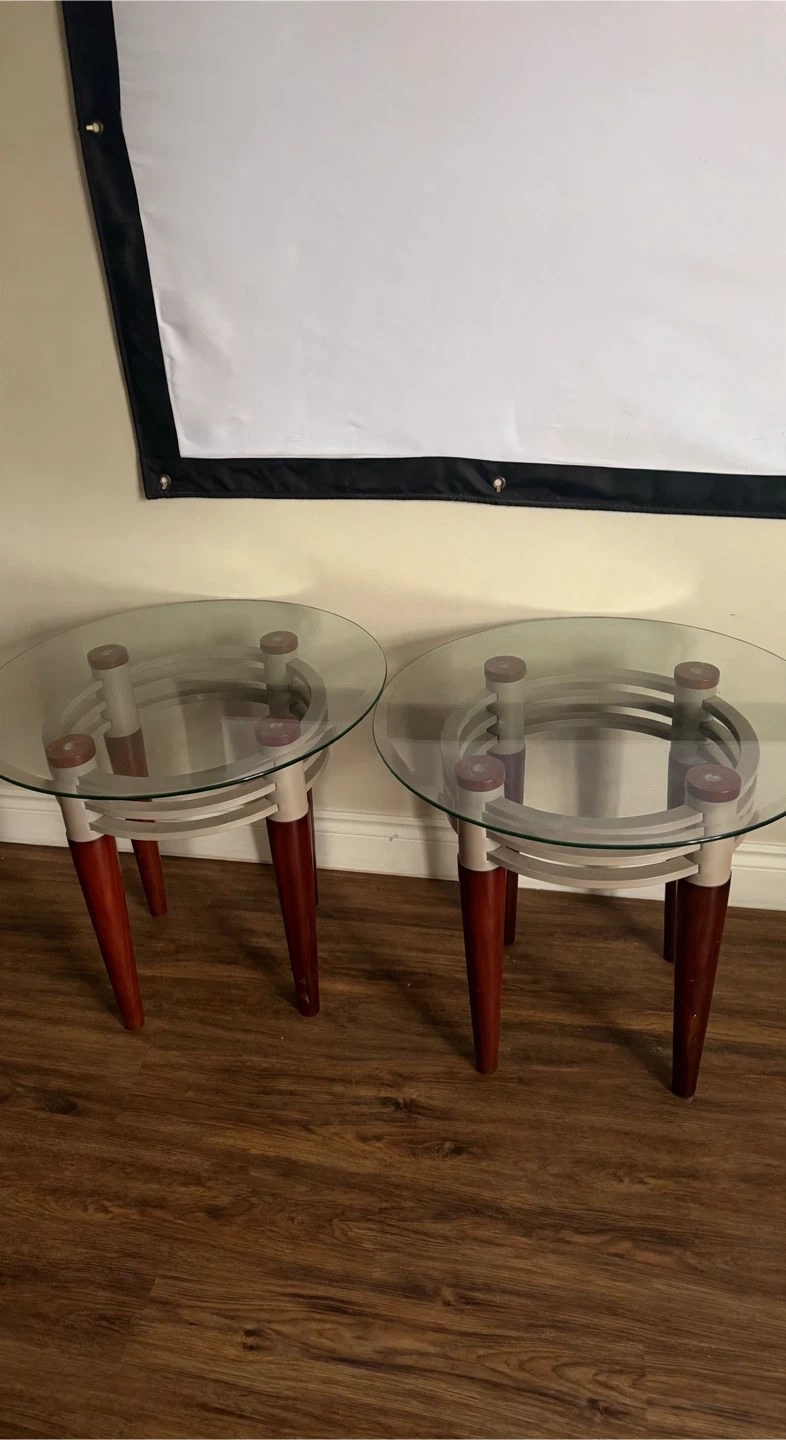 Set of Two Glass Top Side Tables