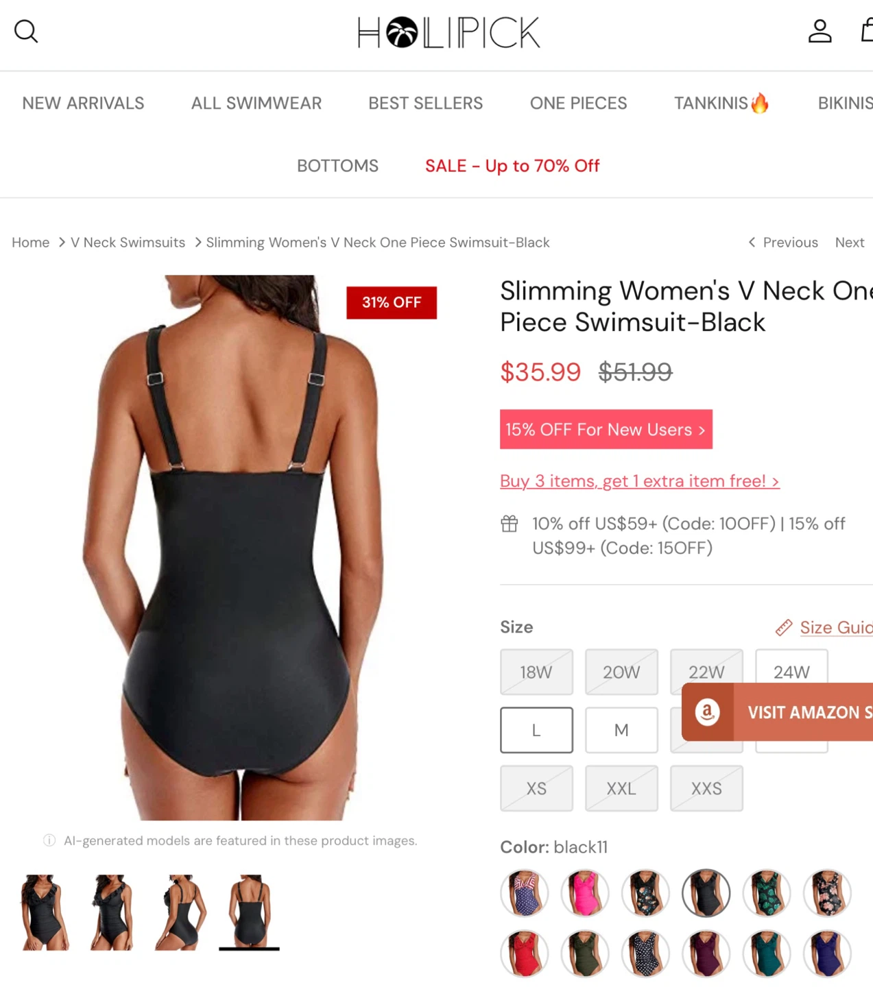 New Slimming Women's One-Piece Swimsuit - L - photo 2