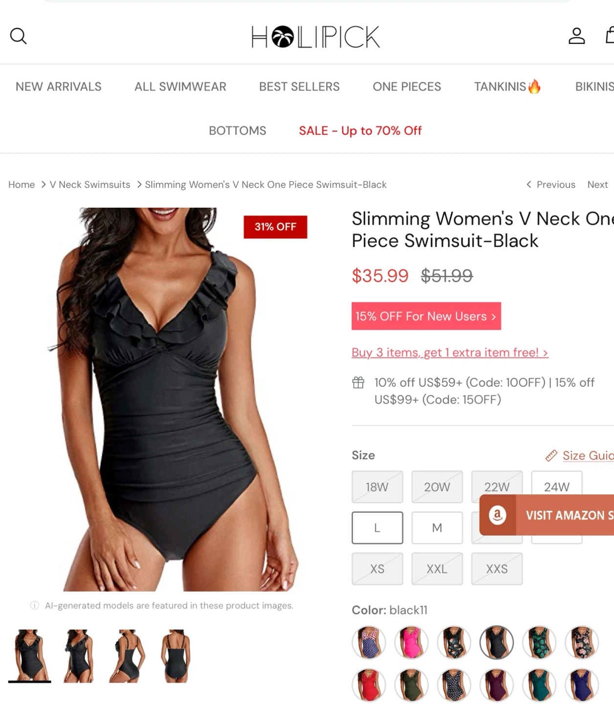 New Slimming Women's One-Piece Swimsuit - L