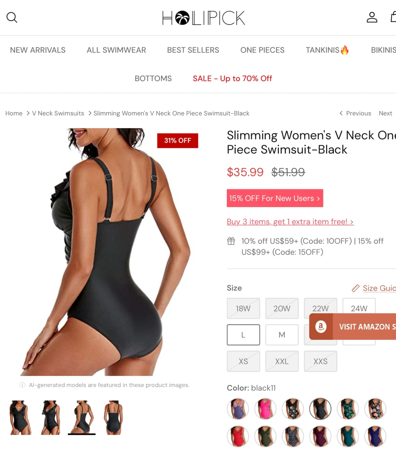 New Slimming Women's One-Piece Swimsuit - L - photo 3