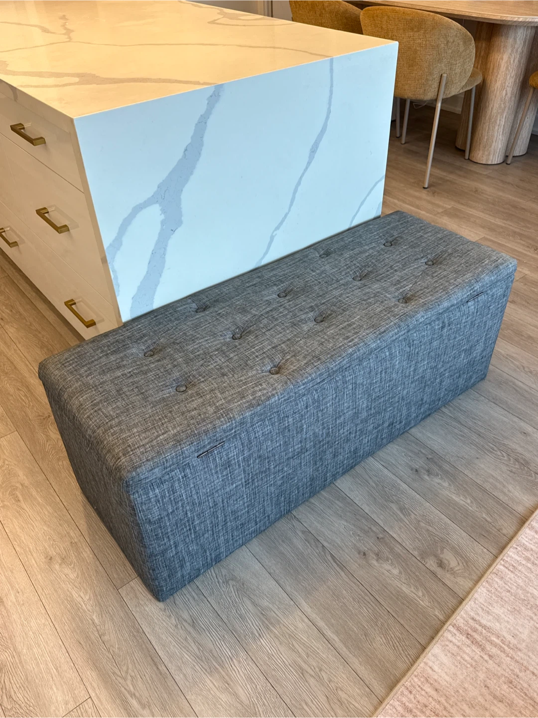 Grey Button-Tufted Storage Bench