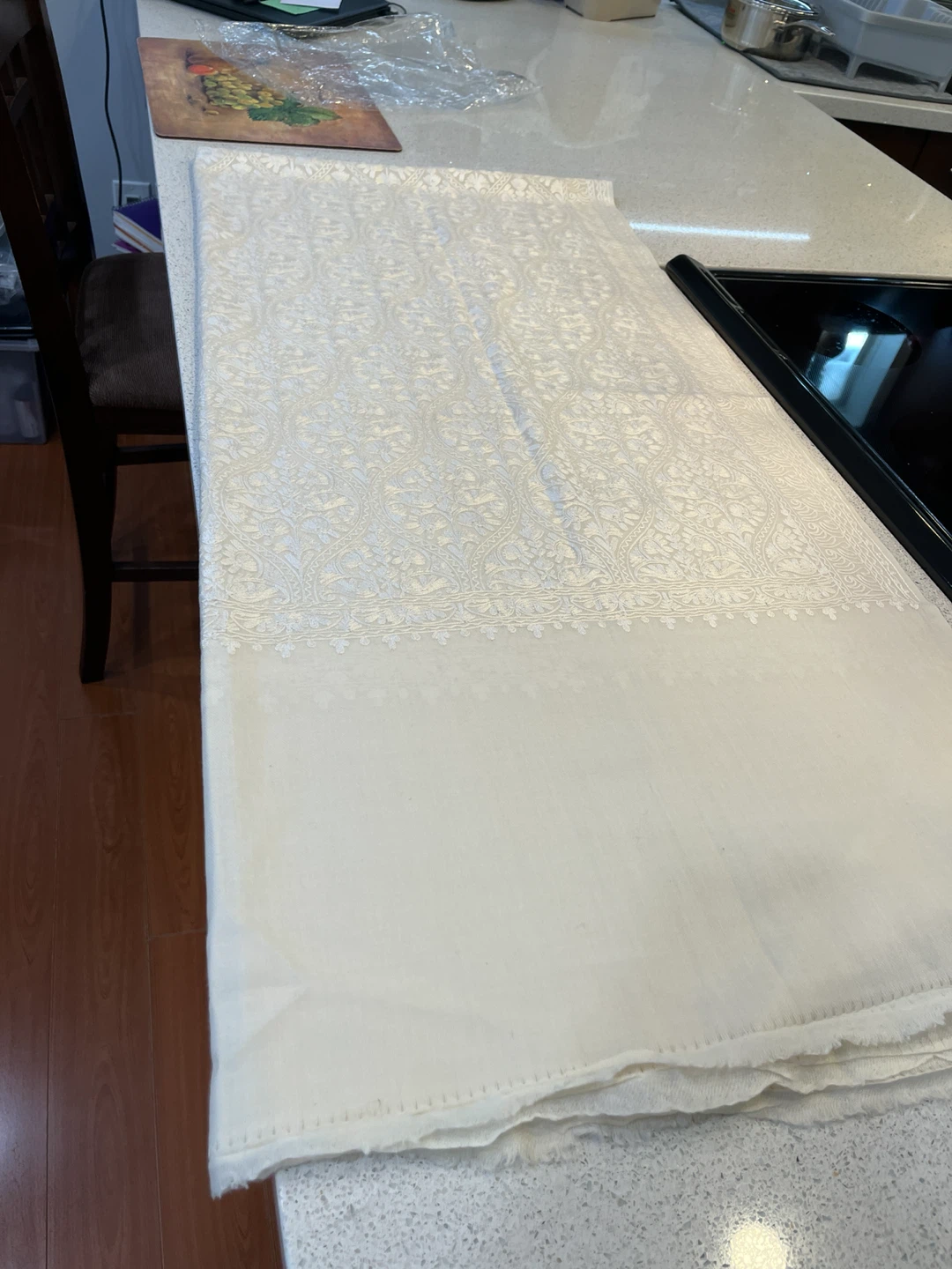 White Embroidered Shawl - photo 3