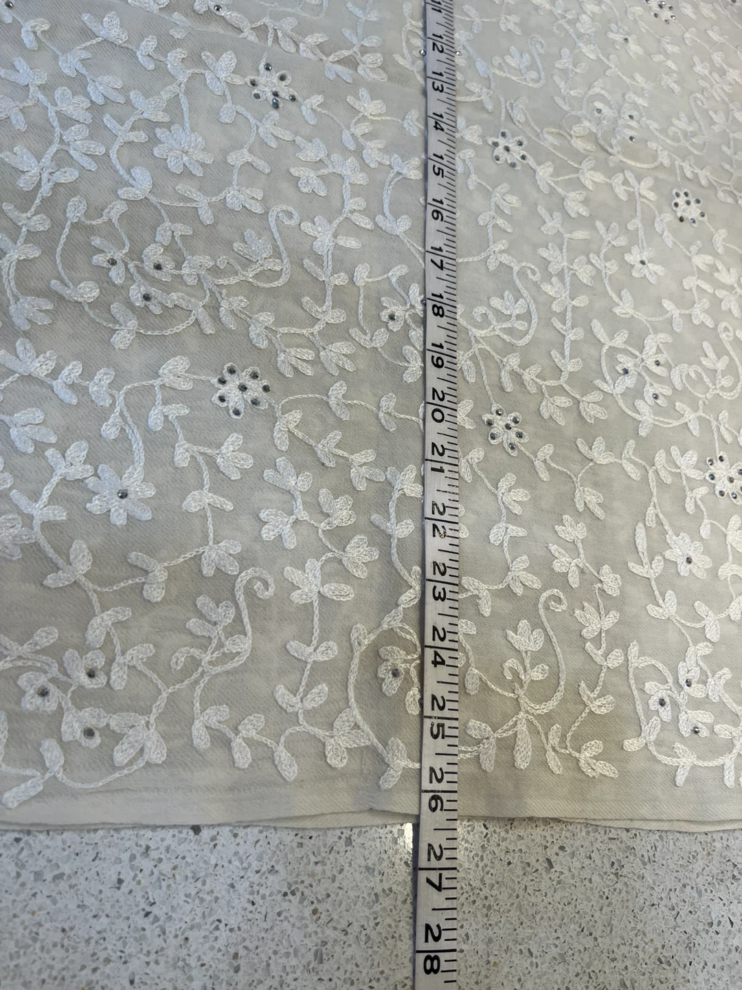 White Embroidered Floral Fabric with Sequin Detail